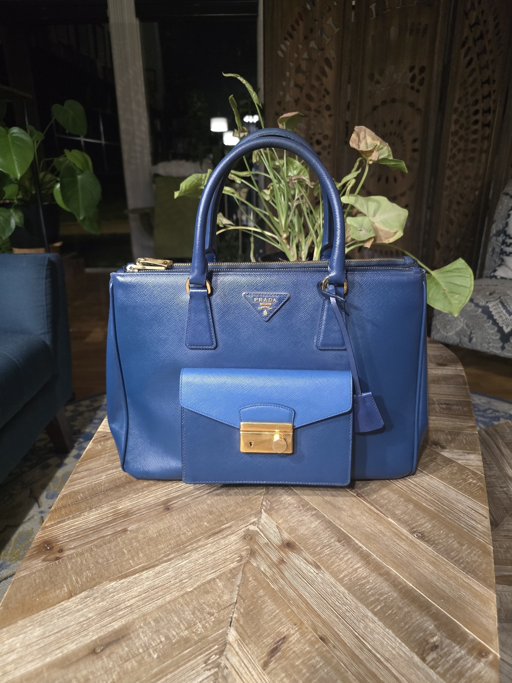 Authentic Prada Saffiano Lux Bi-Color Pocket Tote BN2674 + COA Included